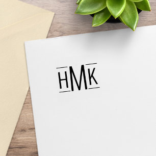 Carimbo De Borracha Monograma Minimalista Simples 3 Iniciais Linhas 1x