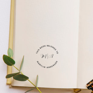 Carimbo De Borracha Monograma Moderno Elegante Livro Personalizado Min