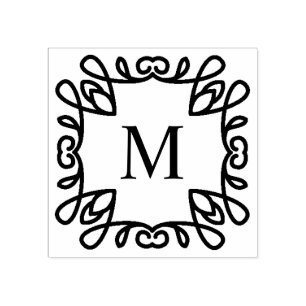 Carimbo De Borracha Monograma ornamentado quadrado