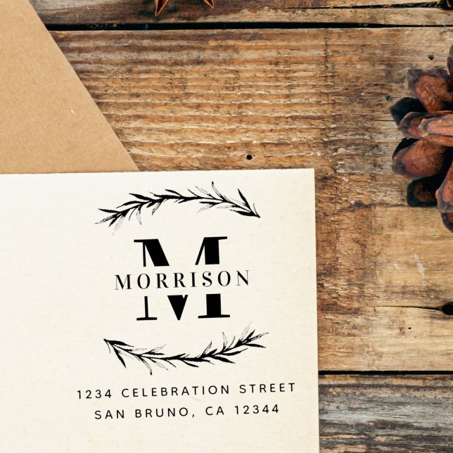 Carimbo De Borracha Monograma Personalizado e Nome da Família Endereço (Criador carregado)