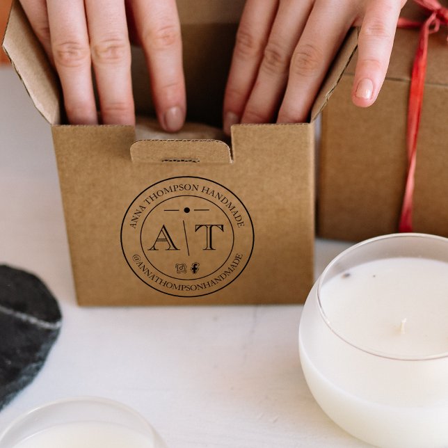 Carimbo De Borracha Monograma personalizado para pequenas empresas com (Criador carregado)