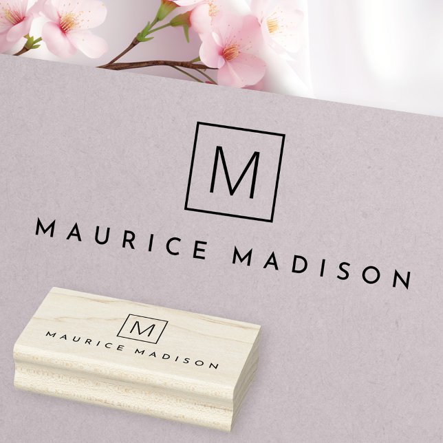 Carimbo De Borracha Monograma simples e moderno (Simple modern name monogram rubber stamp)