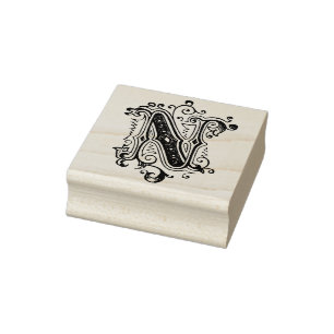 Carimbo De Borracha Monograma Vintage - Letra inicial decorativa N