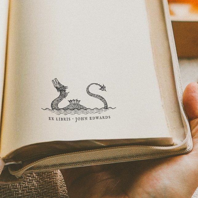 Carimbo De Borracha Monstro Marinho Antigo Ex Libris Mitológico Livro (Rubber Stamp Mock-up)