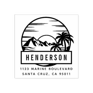 Carimbo De Borracha Montanha tropical e praia Endereço do Sobrenome