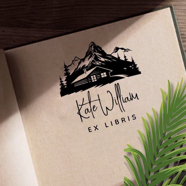 Carimbo De Borracha Montanhas russas e pinheiros ex-líbris (Criador carregado)