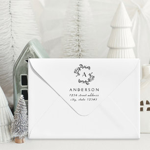 Carimbo De Borracha Morada do Monograma da Família Wreath Natal