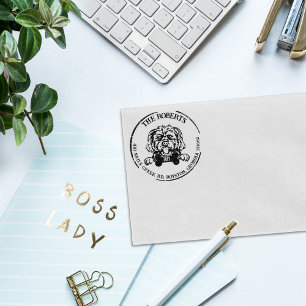 Carimbo De Borracha Morkie Dog Family Return Address