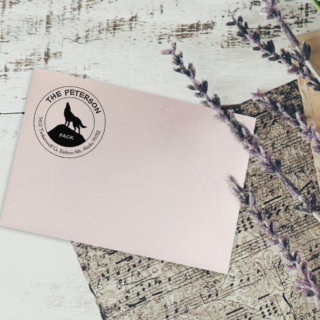 Carimbo De Borracha Mountain Wolf Pack, Endereço de devolução animal (Criador carregado)