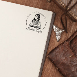 Carimbo De Borracha Mulher Afro com Flores, Livro da Biblioteca de