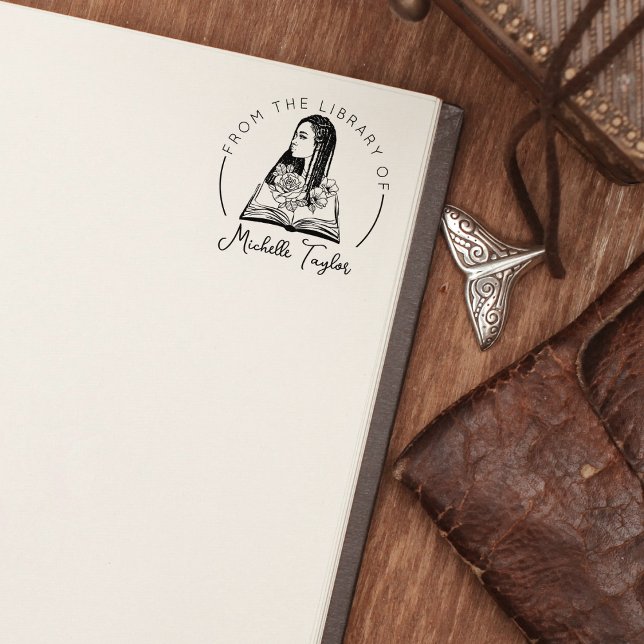 Carimbo De Borracha Mulher Afro com Flores, Livro da Biblioteca de (Criador carregado)