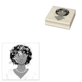 Carimbo De Borracha Mulher com Afro Flor