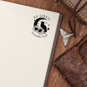 Carimbo De Borracha Mystic Moon Cat. com girassóis, ex Libris Book