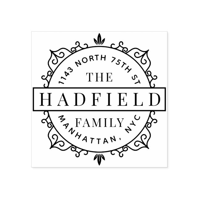 Carimbo De Borracha Na moda Frame & Modern Family Name Endereço de ret (Impressão)