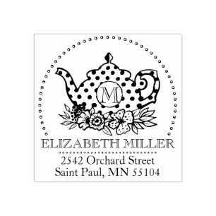 Carimbo De Borracha Na moda Vintage Bolinhas antiga e bule floral