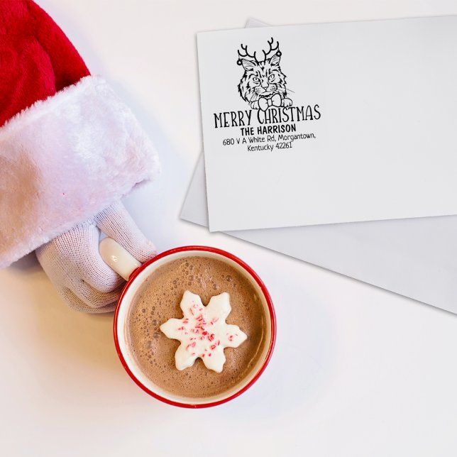 Carimbo De Borracha Natal Ragamuffin Cat Endereço de Devolução (Criador carregado)