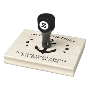 Carimbo De Borracha Náutica Vintage Boat Anchor Stars Nome Endereço