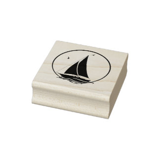 Carimbo De Borracha Navio de vela/gaivotas/ondas marítimas