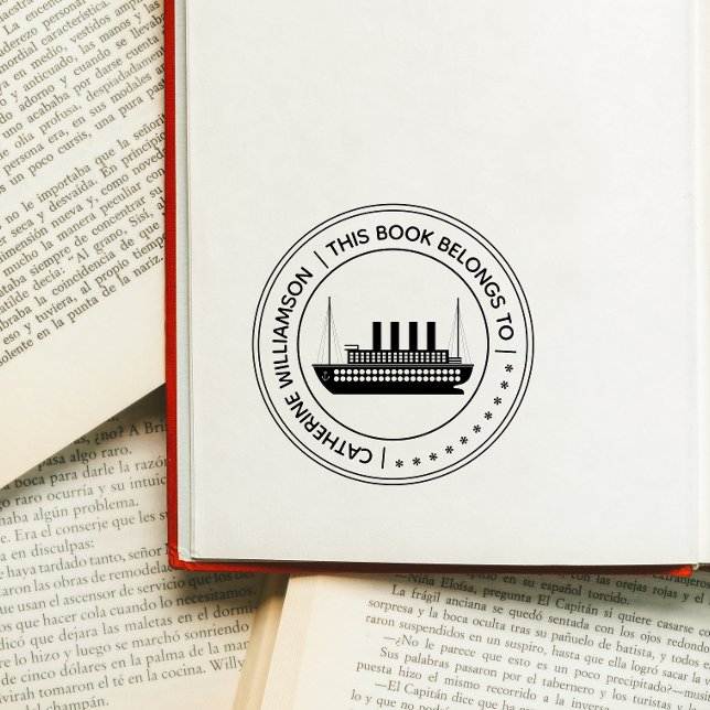 Carimbo De Borracha Navio náutico Round Vintage Este livro pertence a (Criador carregado)