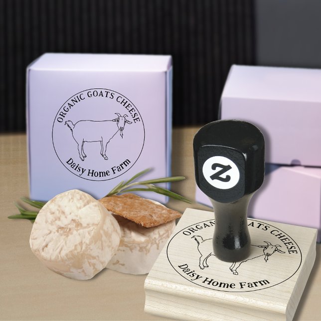 Carimbo De Borracha Negócio de Queijo de Cabra (Goats cheese custom business ink rubber stamp with cute goat illustration )