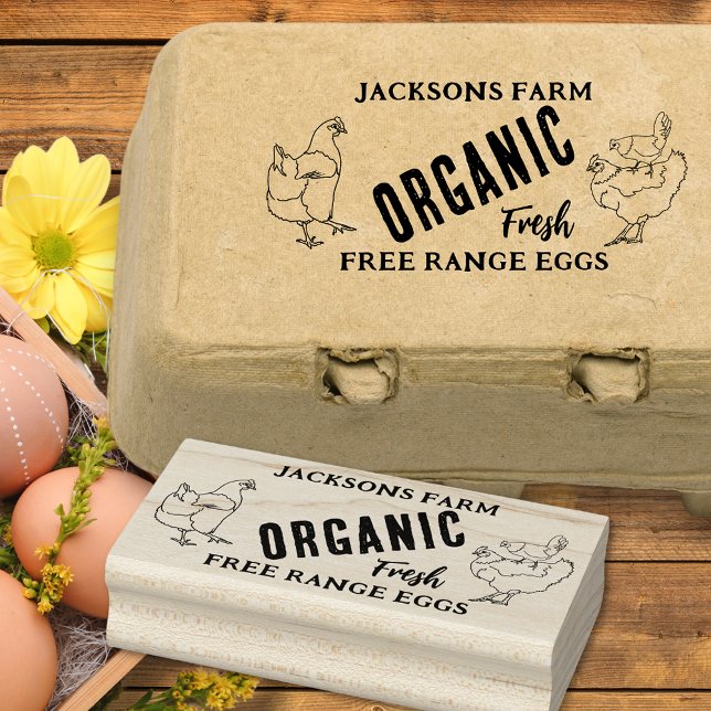 Carimbo De Borracha Negócios de Ovos de Frango Orgânicos (Chicken Eggs free range organic custom business hen egg box ink rubber stamp)
