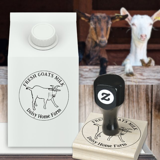 Carimbo De Borracha Nome Comercial do Leite de Goa (Goats milk custom business ink rubber stamp with simple farm goat drawing and brand name)