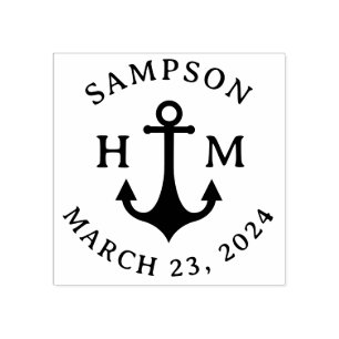 Carimbo De Borracha Nome da âncora do navio náutico Data e duas letras