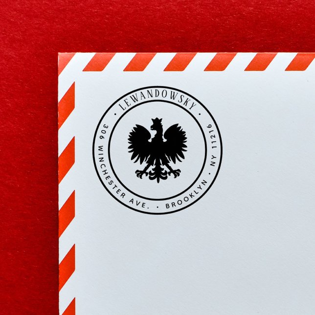 Carimbo De Borracha Nome da Família Águia Polonesa Nome Patriótico End (Polish Eagle Family Name Patriotic Return Address Rubber Stamp)