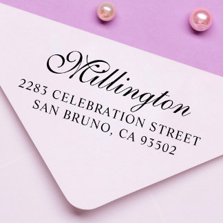 Carimbo De Borracha Nome da Família Calligráfico Script e Endereço de