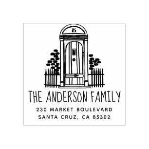 Carimbo De Borracha Nome da Família de Portas Desenho Chic e Endereço