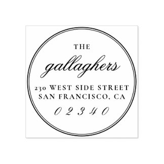 Carimbo De Borracha Nome da Família de Script Elegante Endereço de Ret