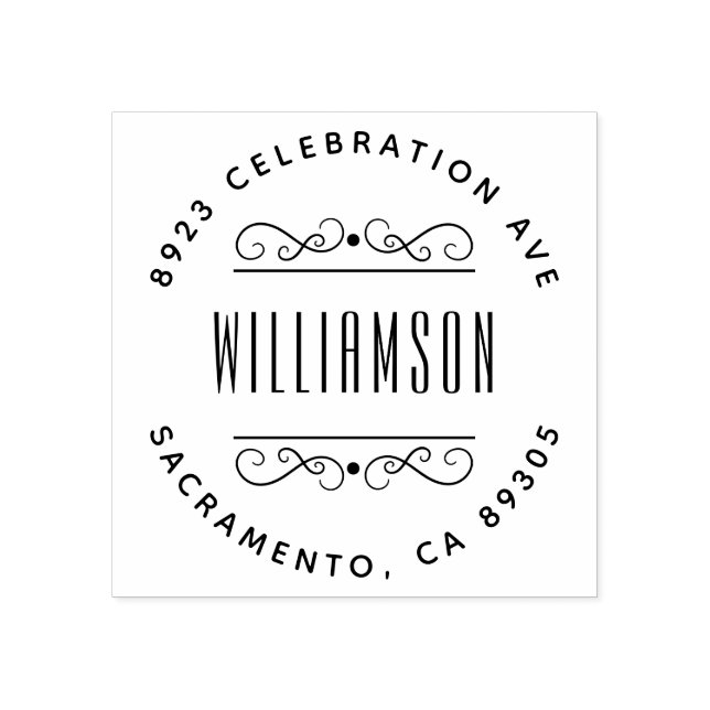 Carimbo De Borracha Nome da família Deco Simples Endereço de devolução (Impressão)