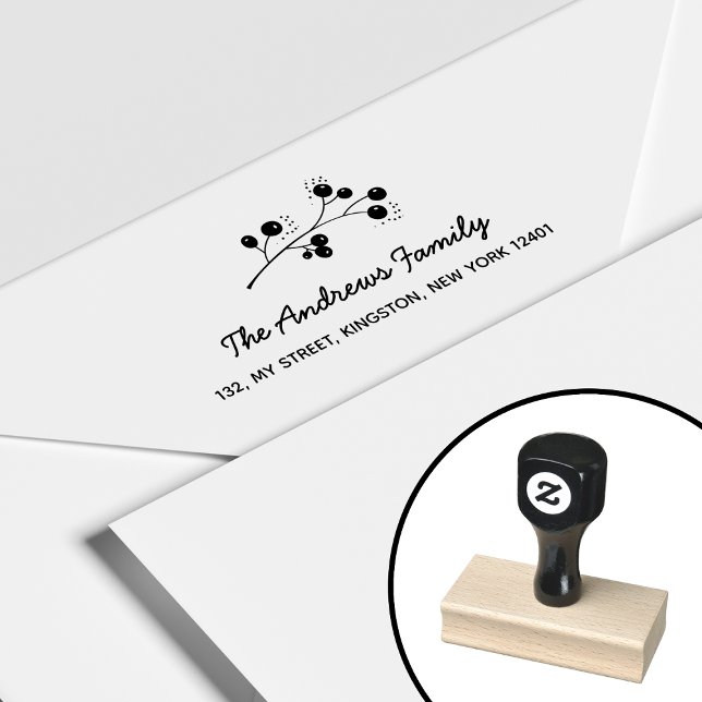 Carimbo De Borracha Nome da família do ramo Berry Elegante Folha (Criador carregado)