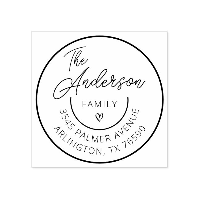 Carimbo De Borracha Nome da família Endereço de retorno Logotipo redon (Impressão)