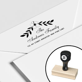 Carimbo De Borracha Nome da Família Floral Elegante Folha