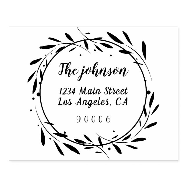 Carimbo De Borracha Nome da Família Floral Wreath Script Endereço de D (Impressão)