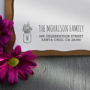 Carimbo De Borracha Nome da Família Mason Jar Monograma Endereço de De