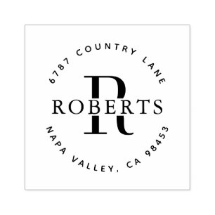 Carimbo De Borracha Nome da Família Monograma Circular Endereços de De