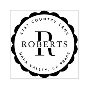 Carimbo De Borracha Nome da Família Monograma Circular Endereços de De