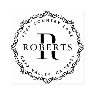 Carimbo De Borracha Nome da Família Monograma Circular Endereços de De