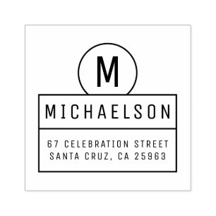 Carimbo De Borracha Nome da Família Monograma Contemporâneo Endereço d