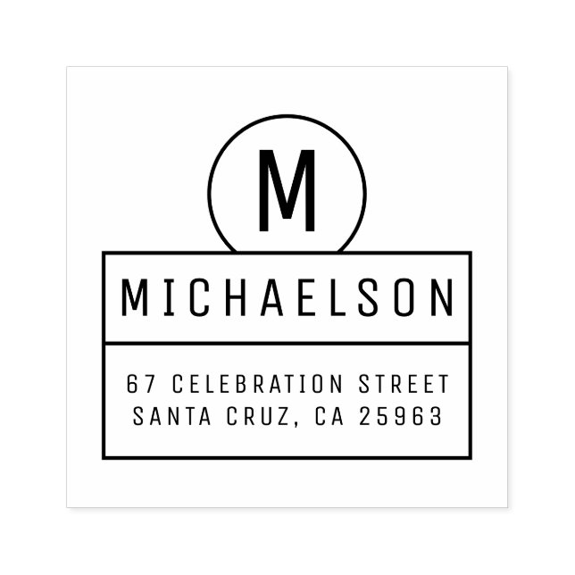 Carimbo De Borracha Nome da Família Monograma Contemporâneo Endereço d (Impressão)