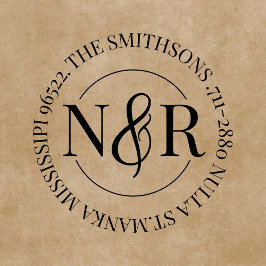 Carimbo De Borracha Nome da família monogramada Endereço de retorno Ci