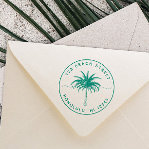 Carimbo De Borracha Nome da Família Palm Tree Endereço de devoluçã