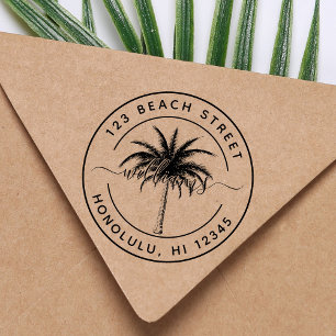 Carimbo De Borracha Nome da Família Palm Tree Endereço de devolução