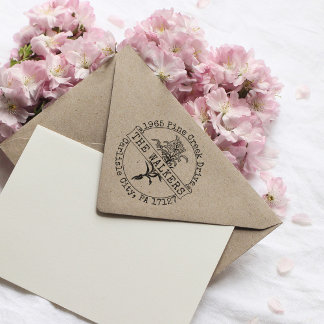 Carimbo De Borracha Nome da Família Personalizada Floral Endereço de D