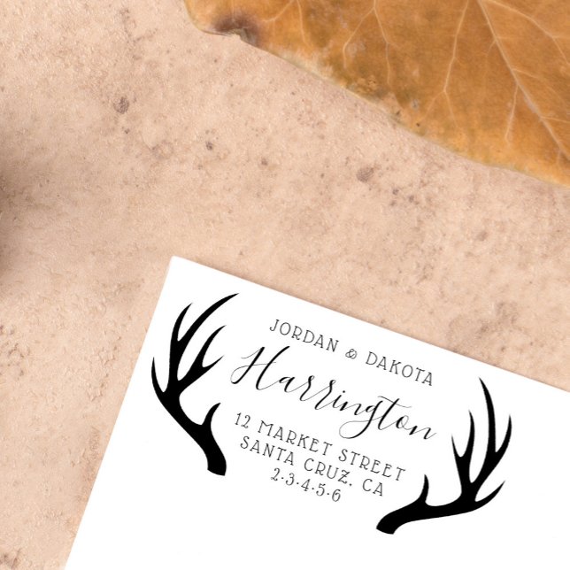 Carimbo De Borracha Nome da Família Personalizado Script & Antlers Ret (Criador carregado)