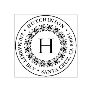 Carimbo De Borracha Nome da família Round do Monograma Clássico Endere