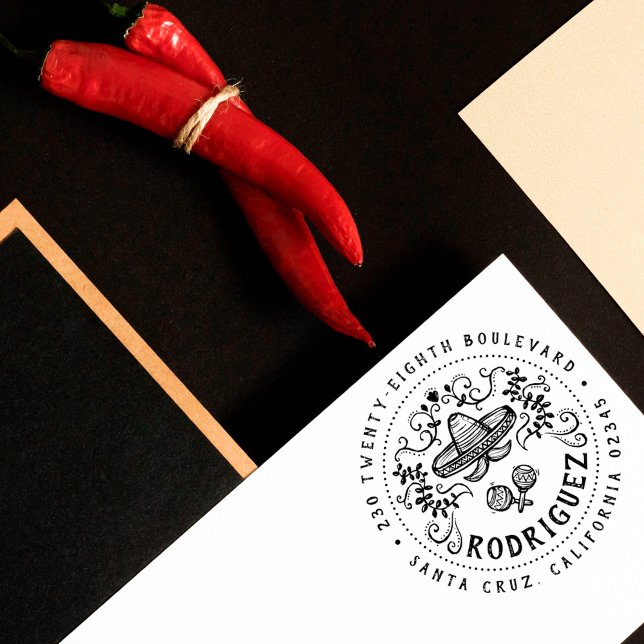 Carimbo De Borracha Nome da Família Sombrero Mexicana Endereço de devo (Criador carregado)