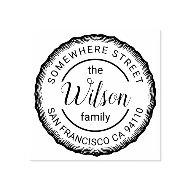 Carimbo De Borracha Nome da família Wood Tree Ring Endereço de devoluç (Impressão)